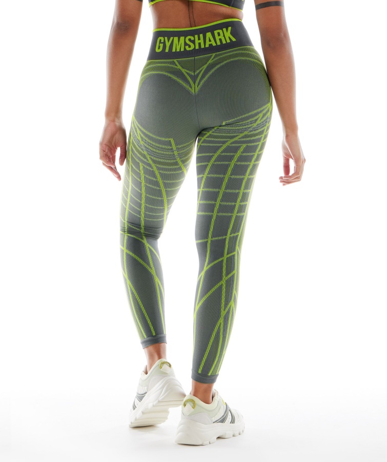 Gymshark Koksgrå-fluo Grøn-lysegrå Wtflex Lineære Sømløse Leggings