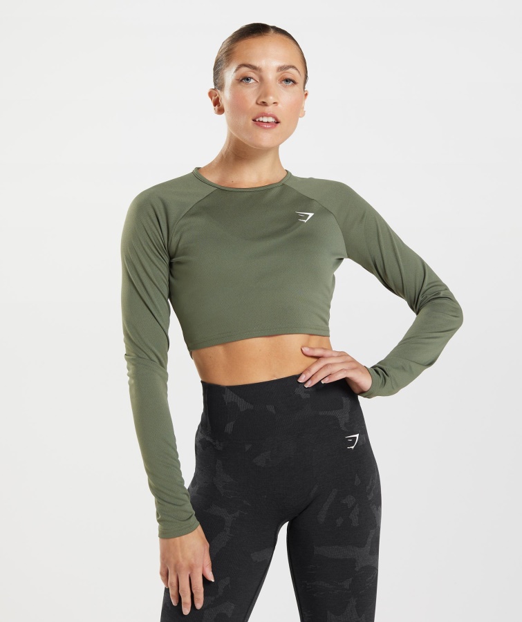 Gymshark Core Oliven Træning Langærmet Crop Top