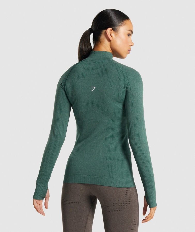 Gymshark Mørkegrøn Marl Vital Sømløs 2.0 1-2 Zip Pullover