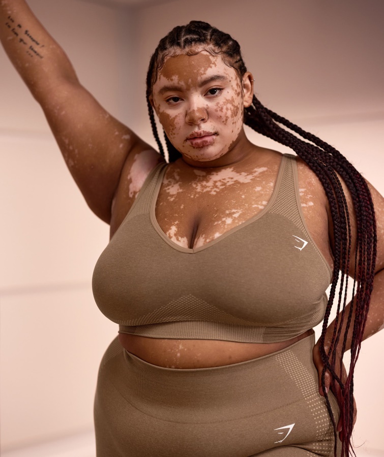 Gymshark Fawn Marl Vital Sømløs 2,0 V-hals Sports-bh