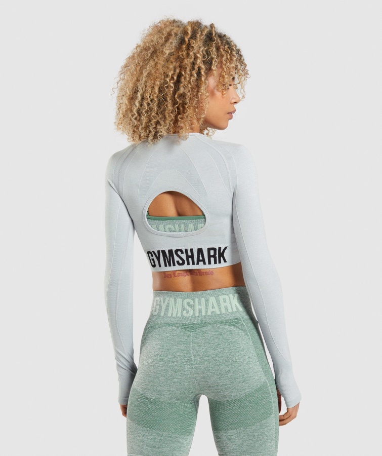 Gymshark Flex Sports Langærmet Crop Top Lysegrå Mergel