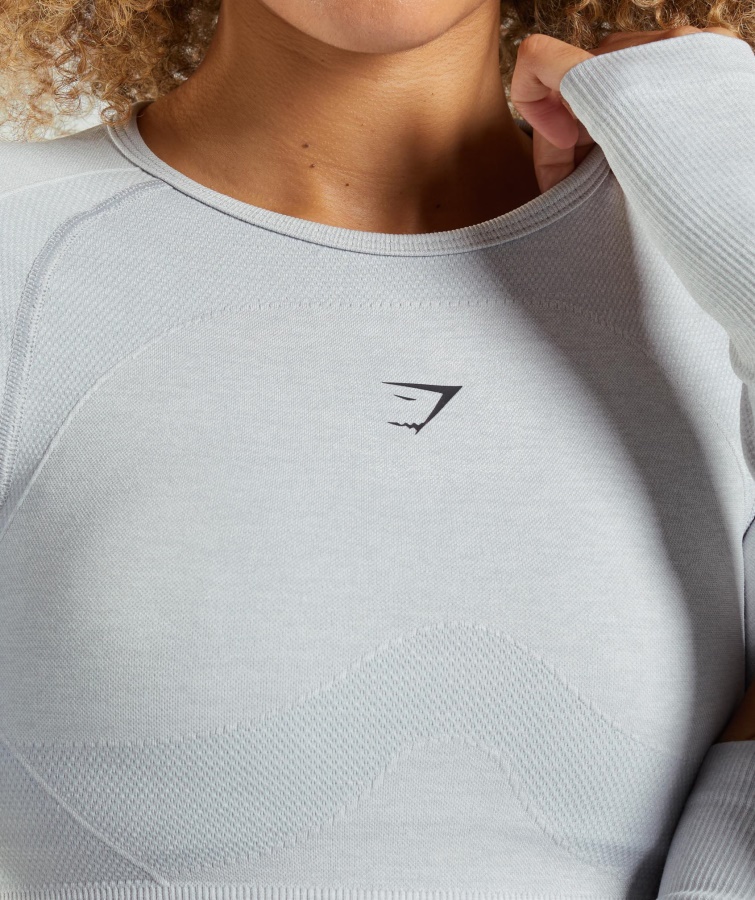 Gymshark Flex Sports Langærmet Crop Top Lysegrå Mergel