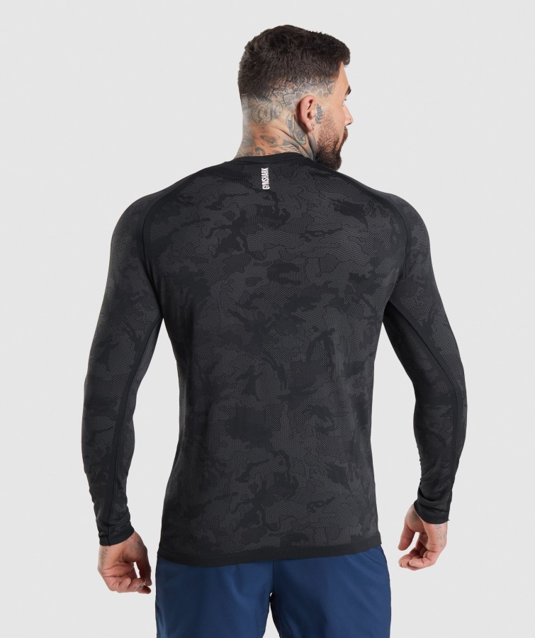 Gymshark Geo Sømløs Langærmet T-shirt Sort-koksgrå