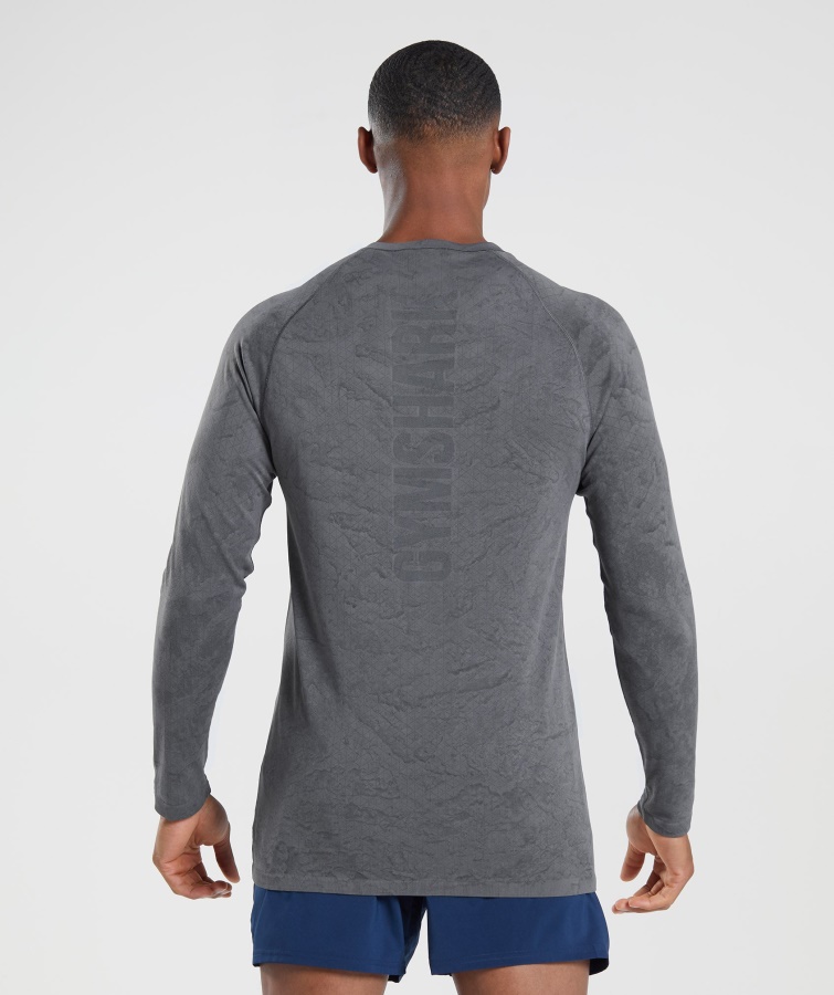 Gymshark Geo Sømløs Langærmet T-shirt Koksgrå-sort