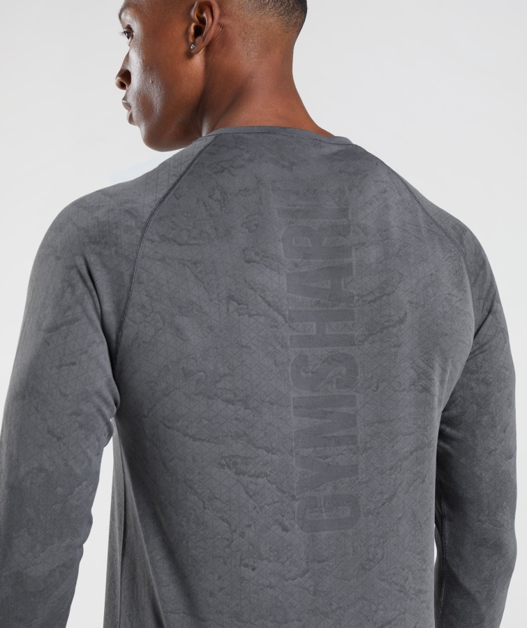 Gymshark Geo Sømløs Langærmet T-shirt Koksgrå-sort