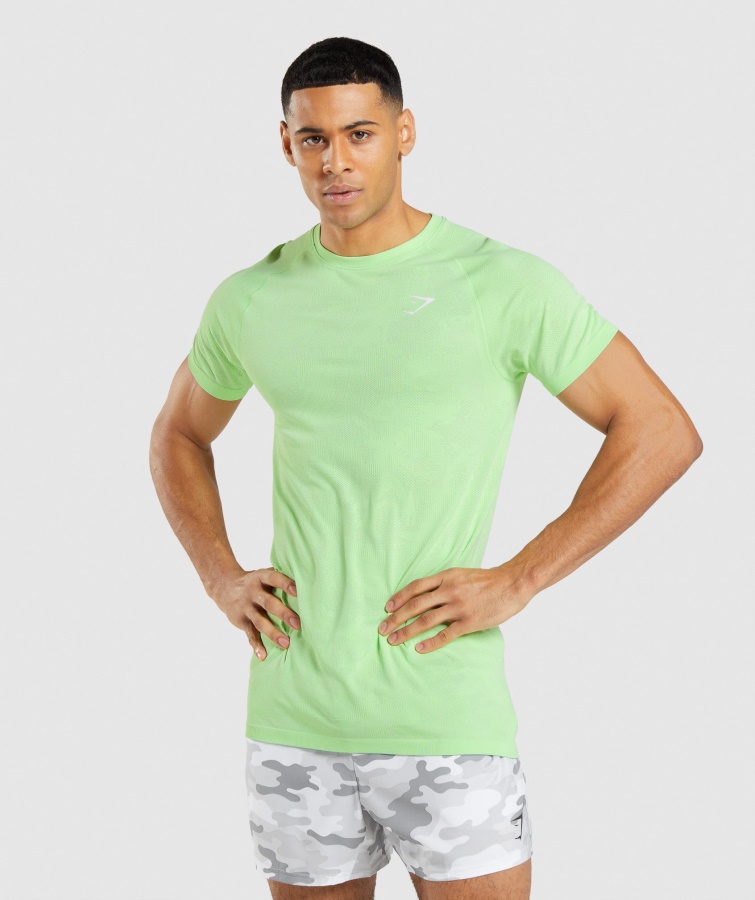 Gymshark Geo Sømløs T-shirt Bali Grøn-hvid