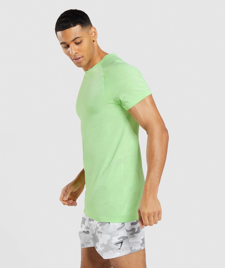 Gymshark Geo Sømløs T-shirt Bali Grøn-hvid