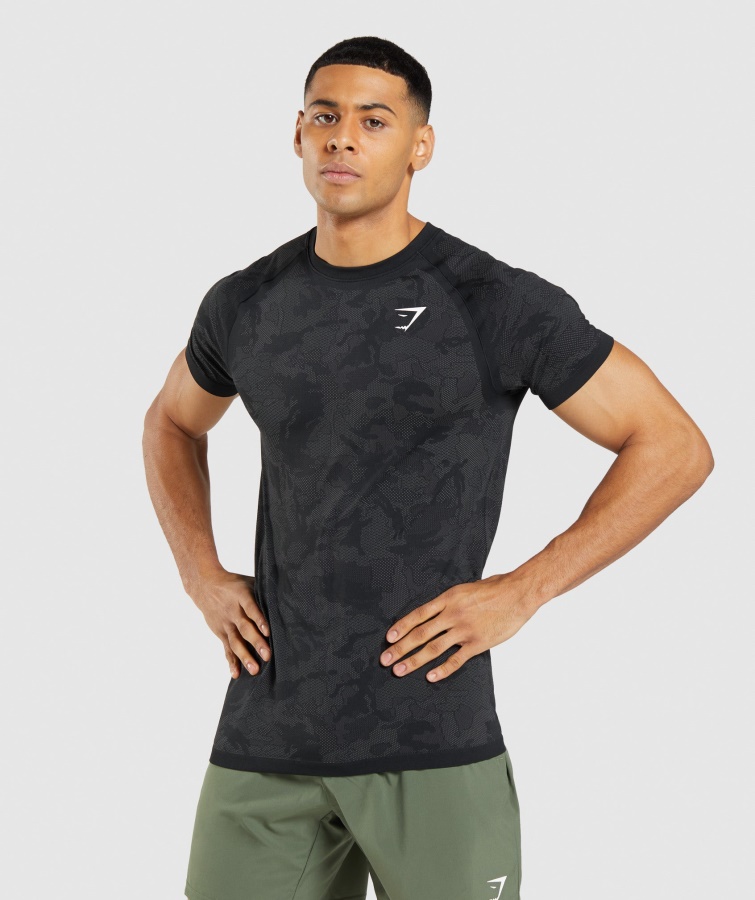 Gymshark Geo Sømløs T-shirt Sort-koksgrå