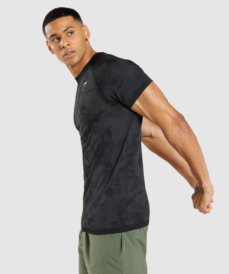 Gymshark Geo Sømløs T-shirt Sort-koksgrå