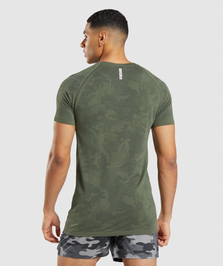 Gymshark Geo Sømløs T-shirt Kerne Oliven-sort