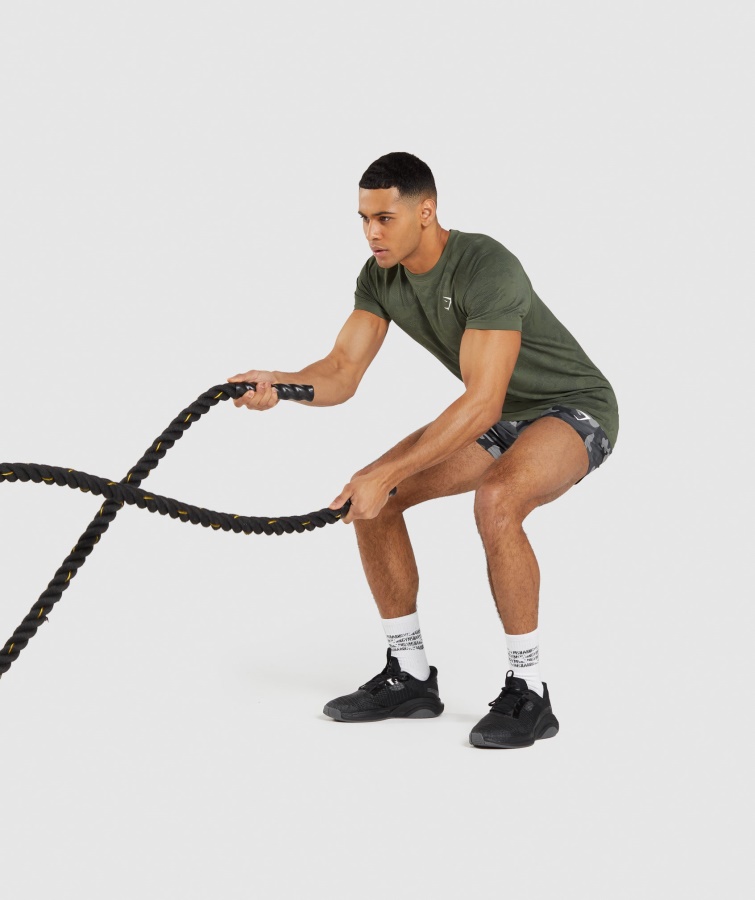 Gymshark Geo Sømløs T-shirt Kerne Oliven-sort