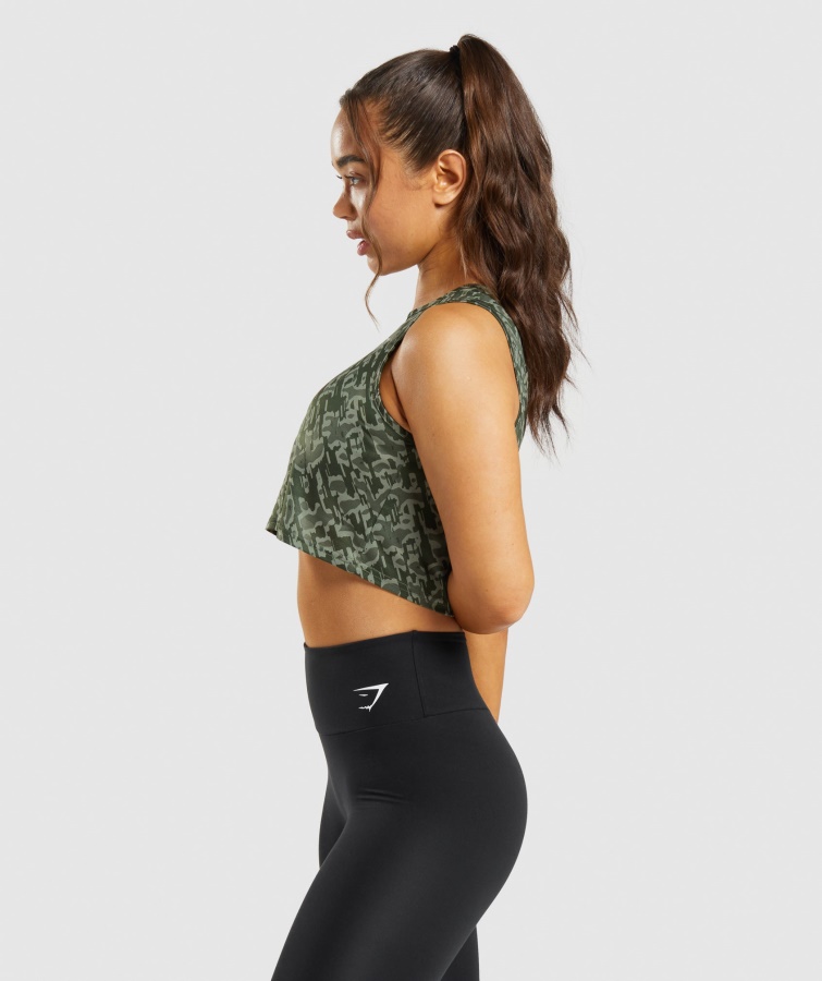 Gymshark Green Print Træningsafgrødetank