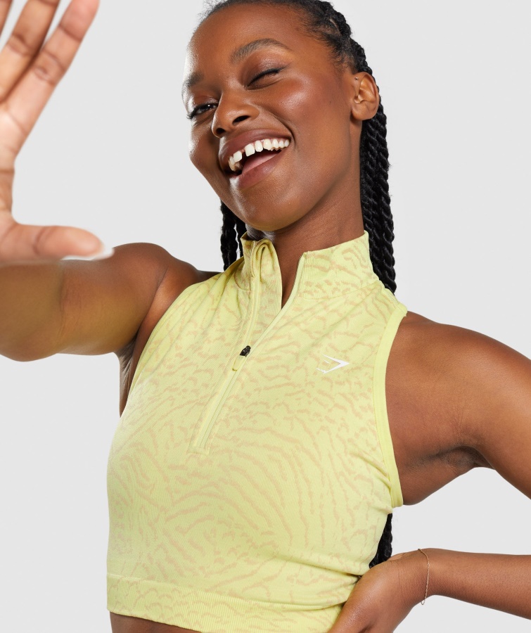 Gymshark Hybrid-ildflue Gul Tilpasse Dyr Sømløs Afgrøde 1-2 Lynlås