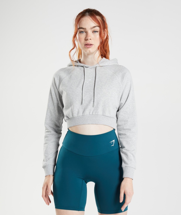 Gymshark Lys Grå Kerne Mergel Træning Cropped Hættetrøje