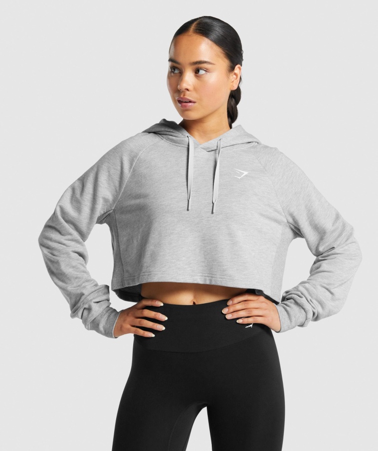 Gymshark Lys Grå Mergel Træning Cropped Hættetrøje