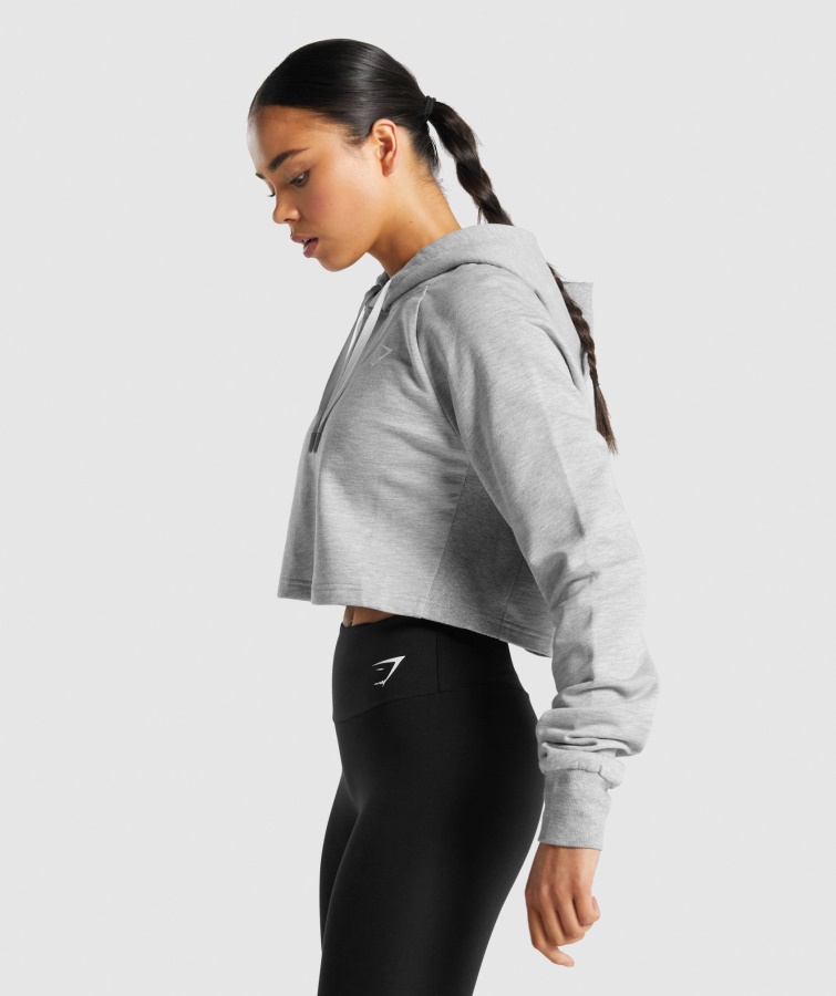 Gymshark Lys Grå Mergel Træning Cropped Hættetrøje