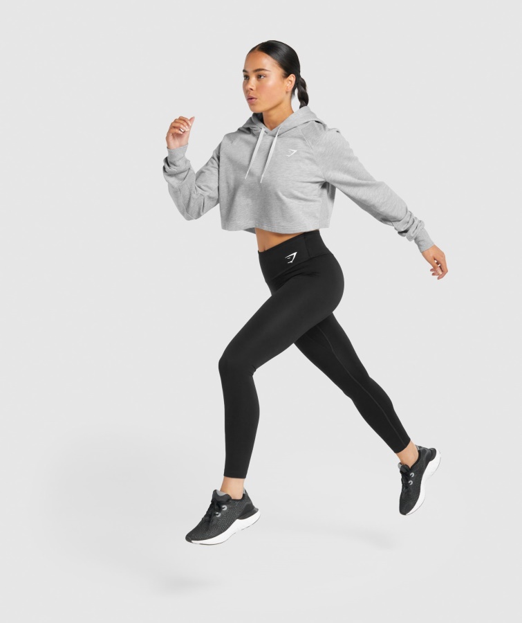Gymshark Lys Grå Mergel Træning Cropped Hættetrøje
