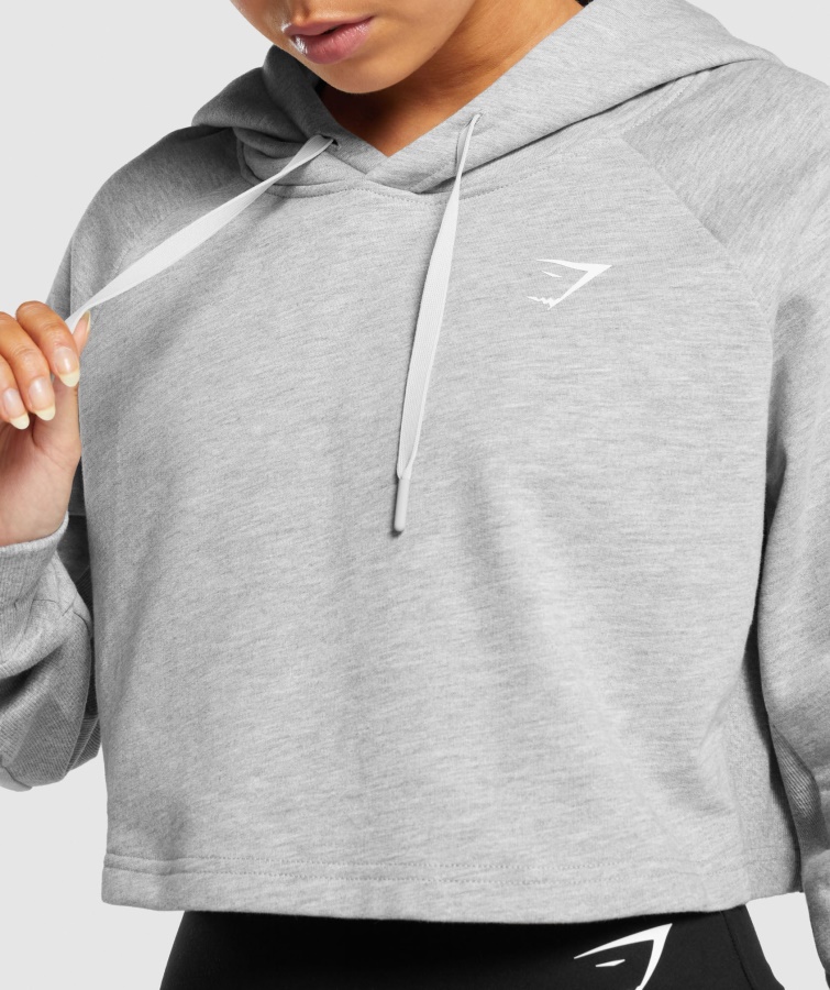 Gymshark Lys Grå Mergel Træning Cropped Hættetrøje