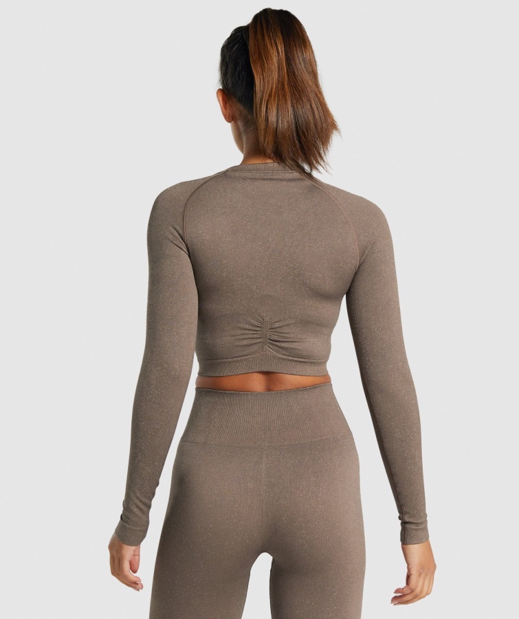 Gymshark Mineral-brun Adapt Fleck Sømløs Langærmet Crop Top