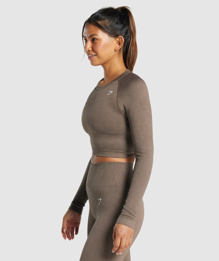 Gymshark Mineral-brun Adapt Fleck Sømløs Langærmet Crop Top
