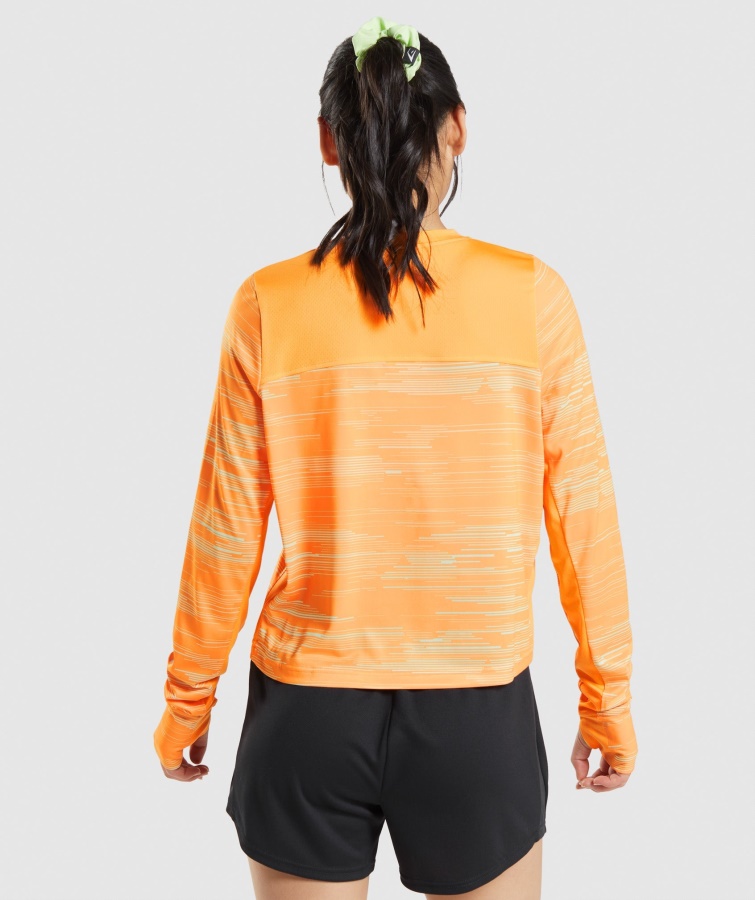 Gymshark Orange Print Sport Løs Langærmet T-shirt