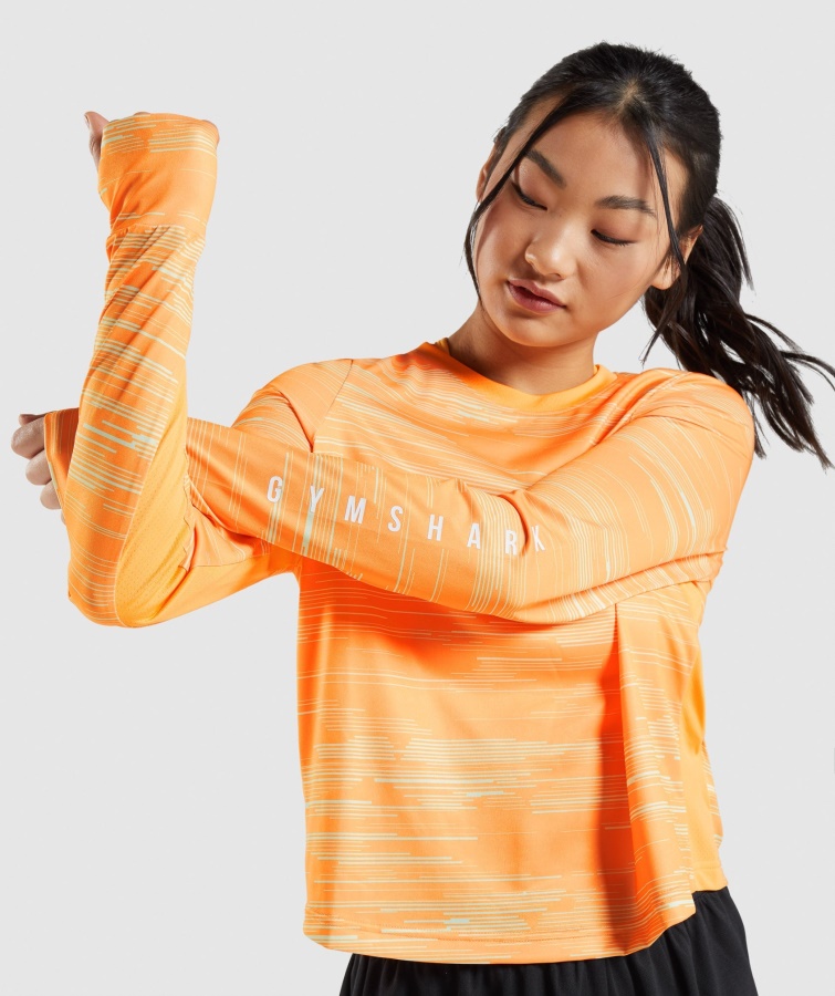 Gymshark Orange Print Sport Løs Langærmet T-shirt