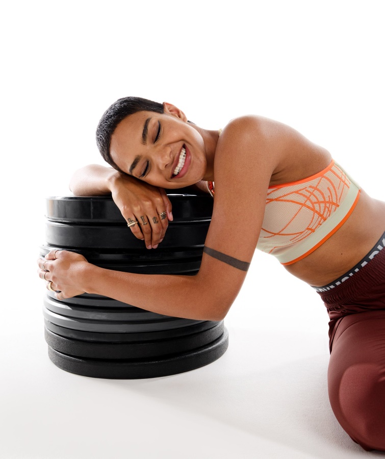 Gymshark Pebble Grå-orange-kokos Hvid Wtflex Lineær Sømløs Sports-bh