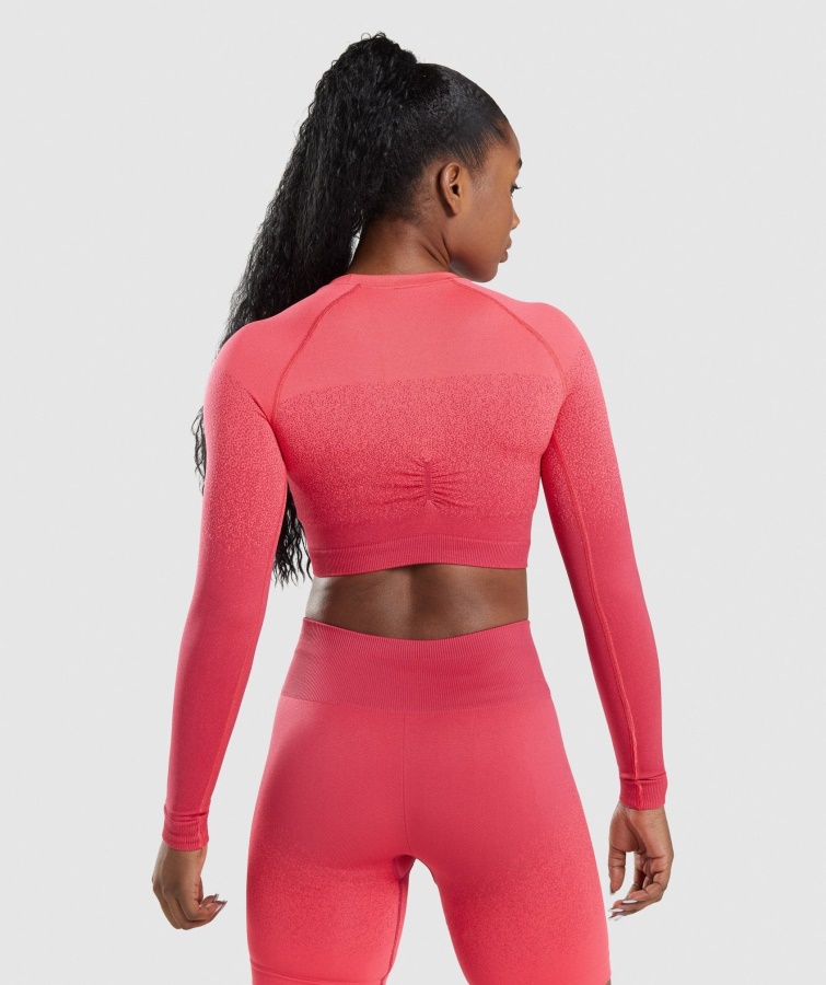 Gymshark Pink-rød Adapt Ombre Sømløs Langærmet Crop Top