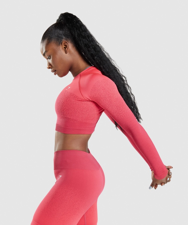 Gymshark Pink-rød Adapt Ombre Sømløs Langærmet Crop Top