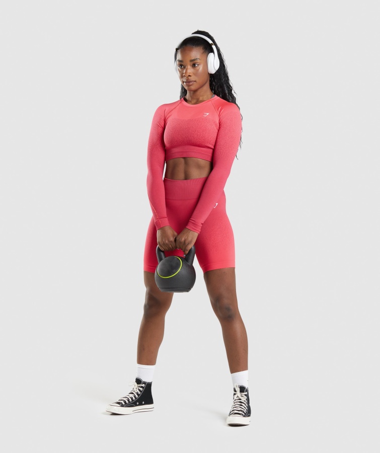 Gymshark Pink-rød Adapt Ombre Sømløs Langærmet Crop Top