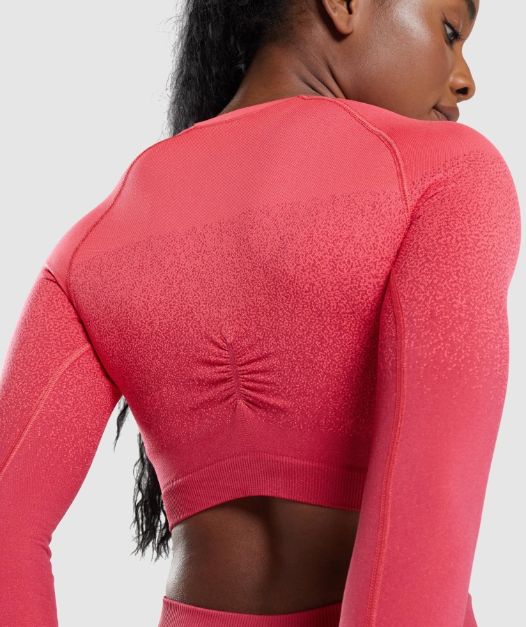 Gymshark Pink-rød Adapt Ombre Sømløs Langærmet Crop Top