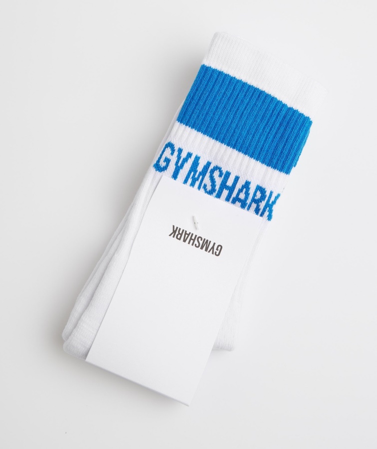 Gymshark Premium Jacquard Enkeltstrømper Hvid-meridianblå
