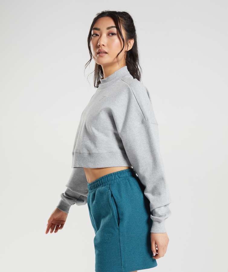 Gymshark Hviledag Sweats Cropped Pullover Lysegrå Kerne Mergel