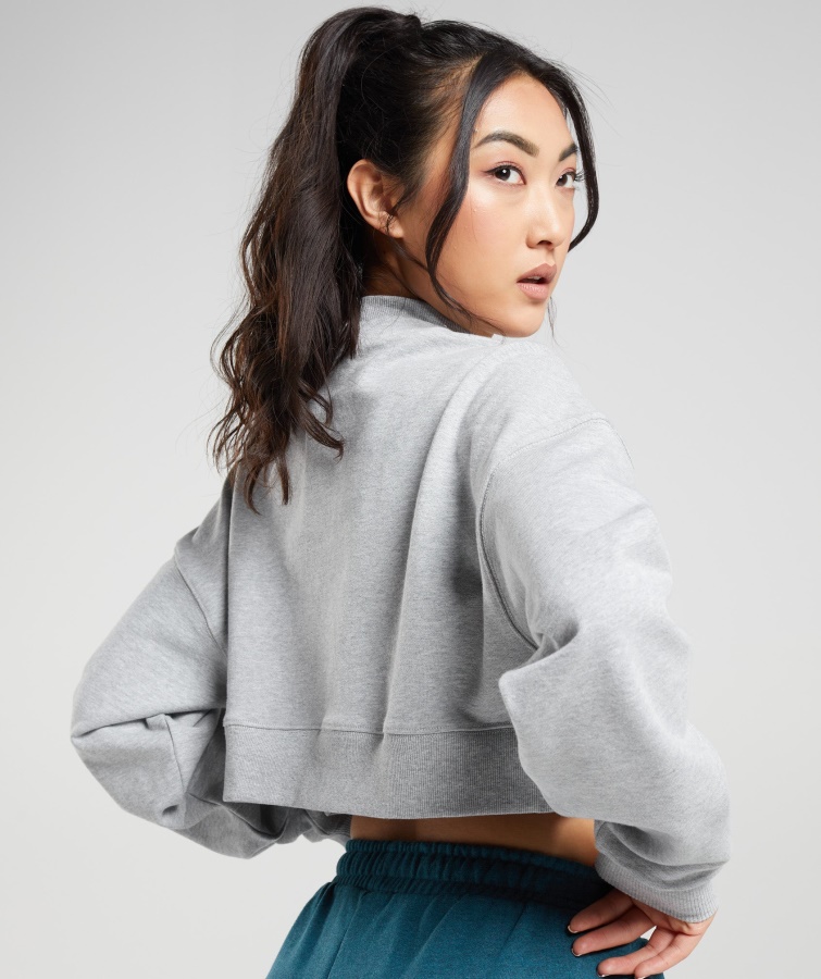Gymshark Hviledag Sweats Cropped Pullover Lysegrå Kerne Mergel