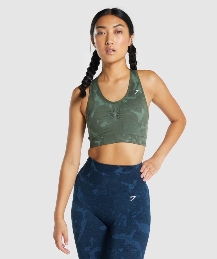 Gymshark Savanne-grøn Adapt Camo Sømløs Sports-bh Med Racerryg