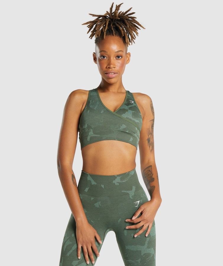 Gymshark Savanne-grøn Adapt Camo Sømløs Sports-bh