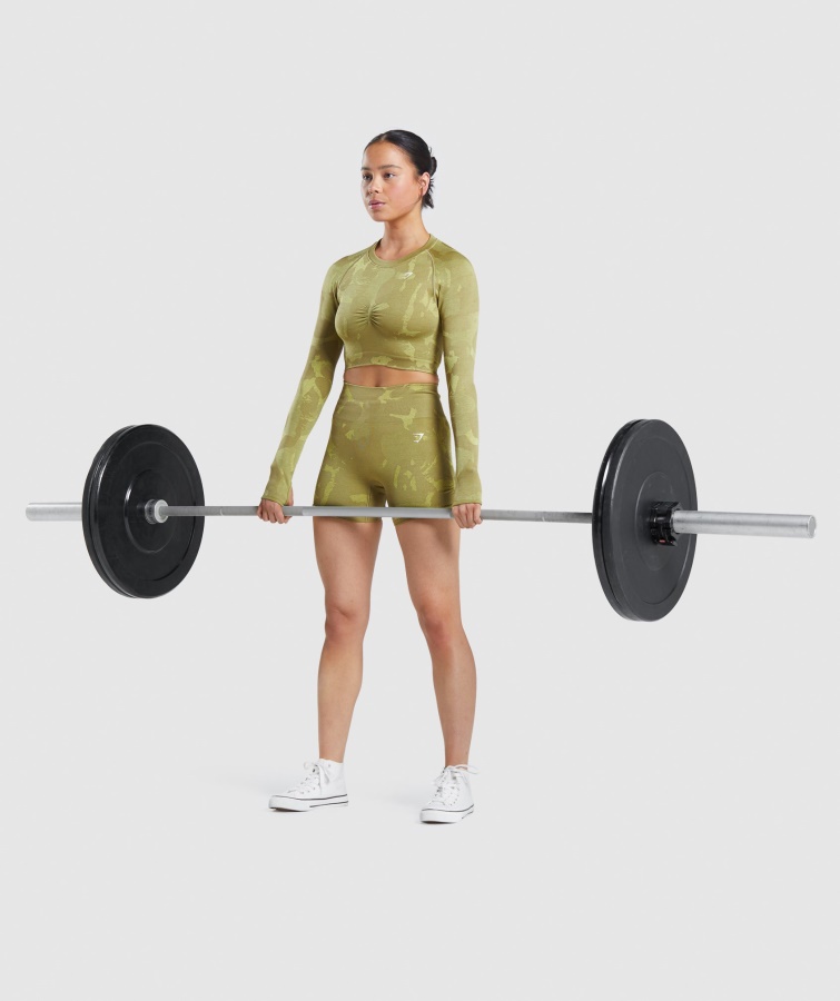 Gymshark Savanne-griffin Green Adapt Camo Sømløs Langærmet Crop Top