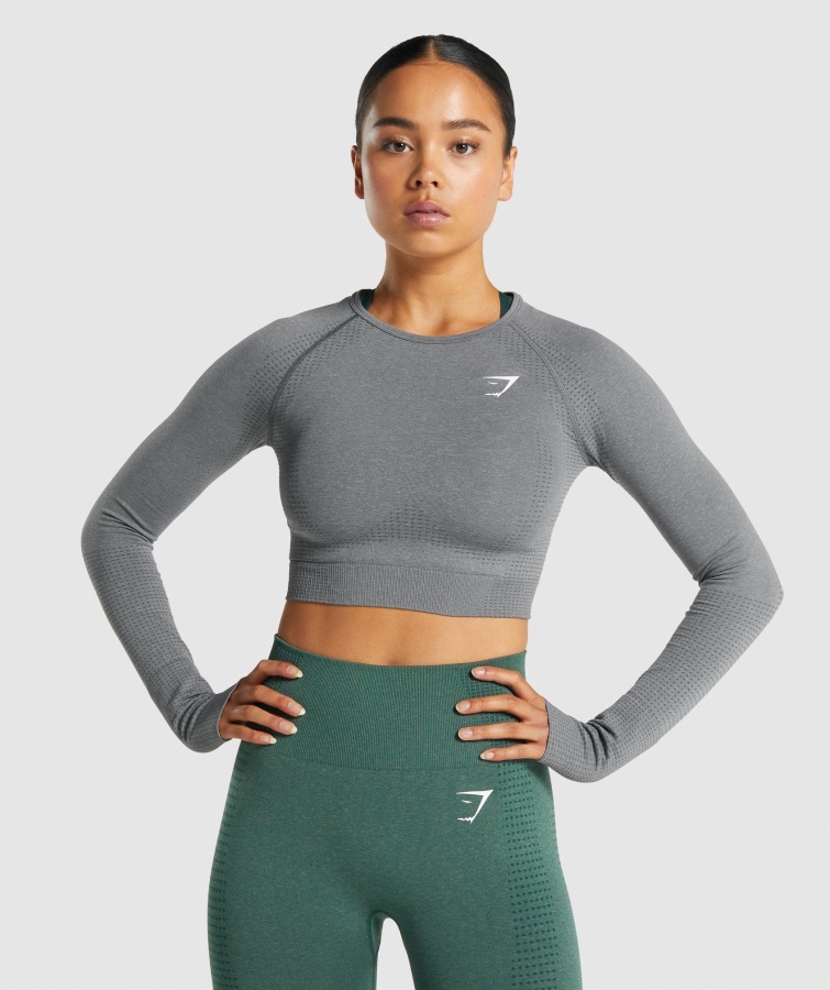 Gymshark Smokey Grey Marl Vital Sømløs 2.0 Langærmet Crop Top