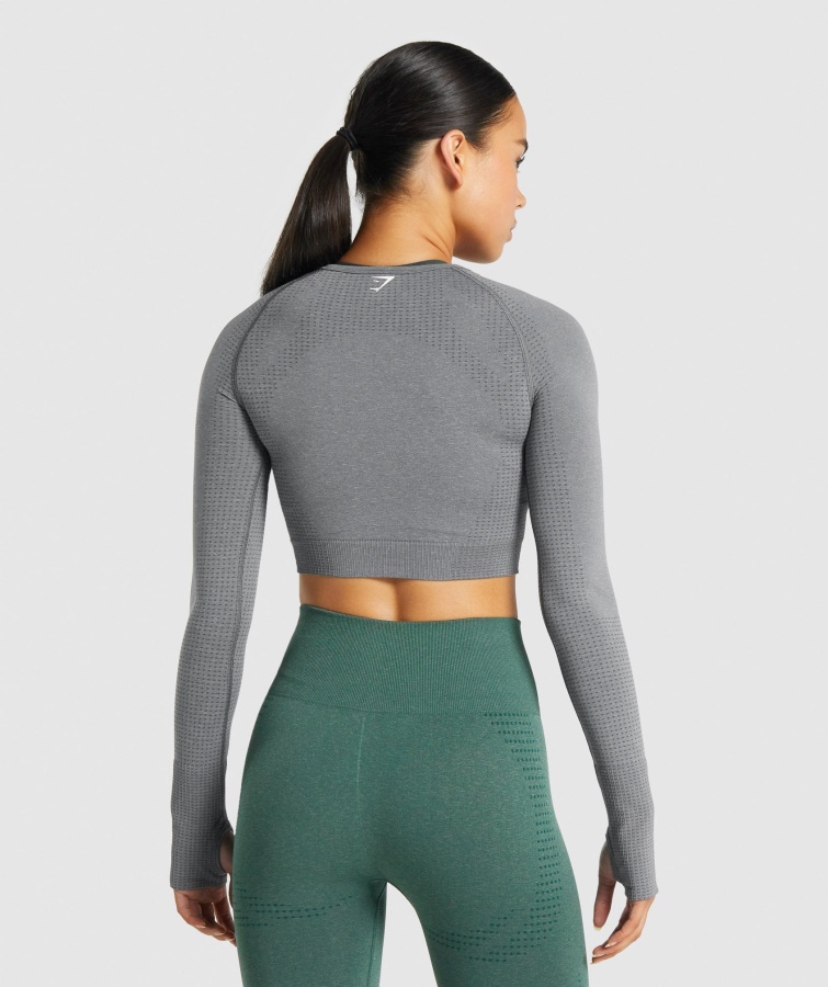 Gymshark Smokey Grey Marl Vital Sømløs 2.0 Langærmet Crop Top