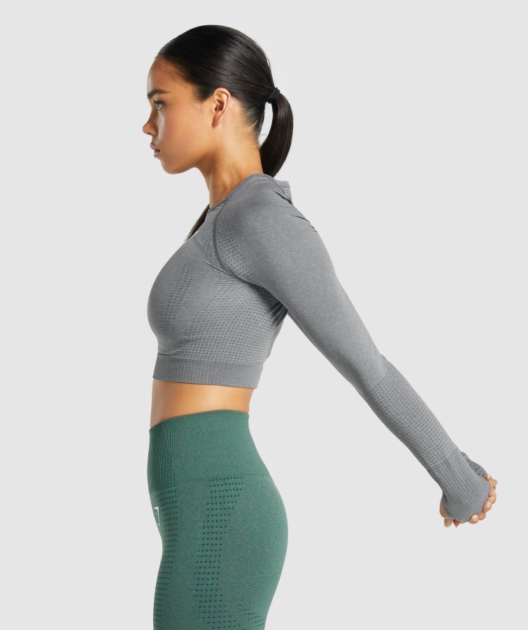 Gymshark Smokey Grey Marl Vital Sømløs 2.0 Langærmet Crop Top