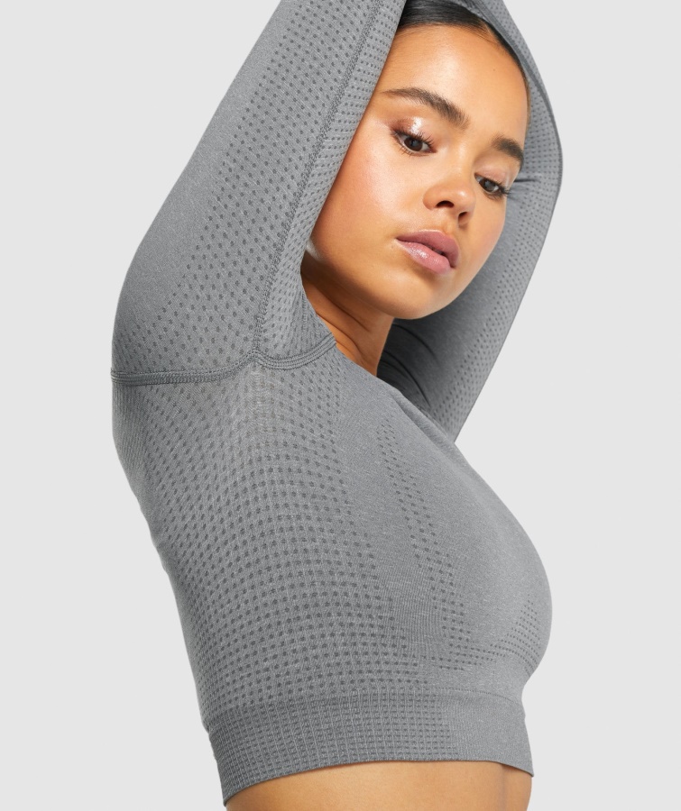 Gymshark Smokey Grey Marl Vital Sømløs 2.0 Langærmet Crop Top