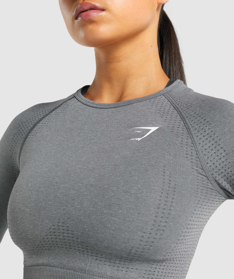 Gymshark Smokey Grey Marl Vital Sømløs 2.0 Langærmet Crop Top