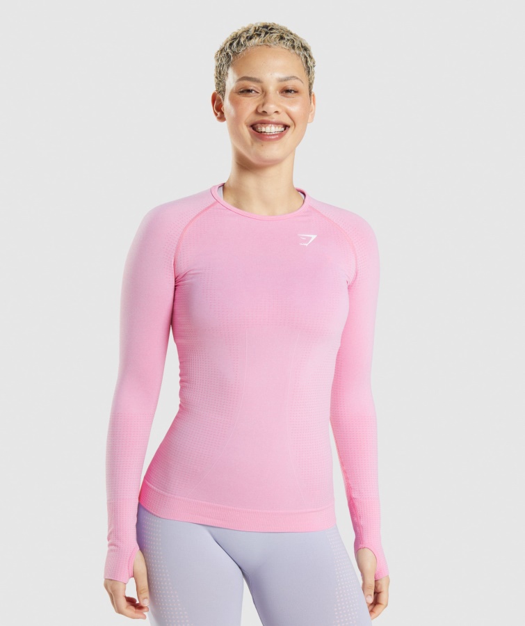 Gymshark Sorbet Pink Marl Vital Sømløs 2.0 Langærmet Top