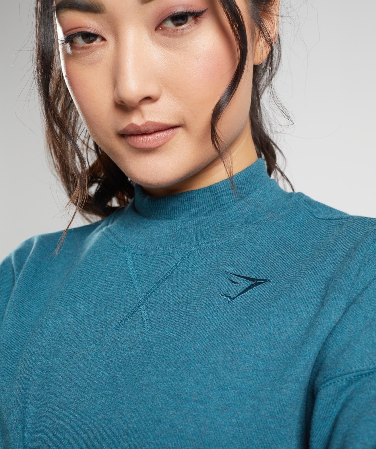 Gymshark Stål Blå Mergel Hviledag Sweats Cropped Pullover