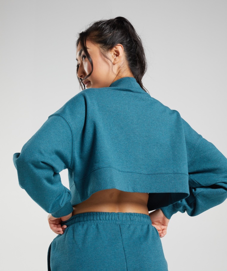 Gymshark Stål Blå Mergel Hviledag Sweats Cropped Pullover