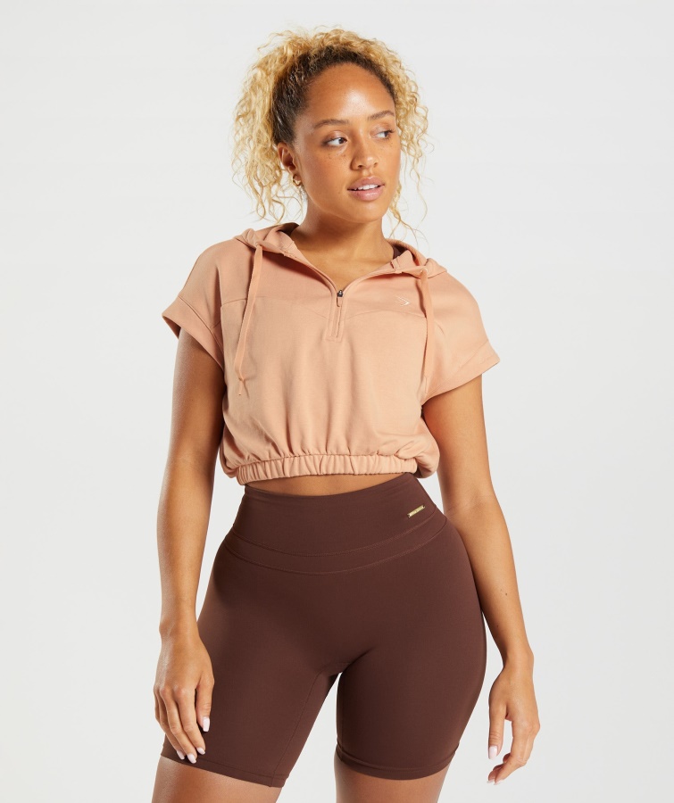 Gymshark Sunset Beige Whitney Cropped ærmeløs Hættetrøje