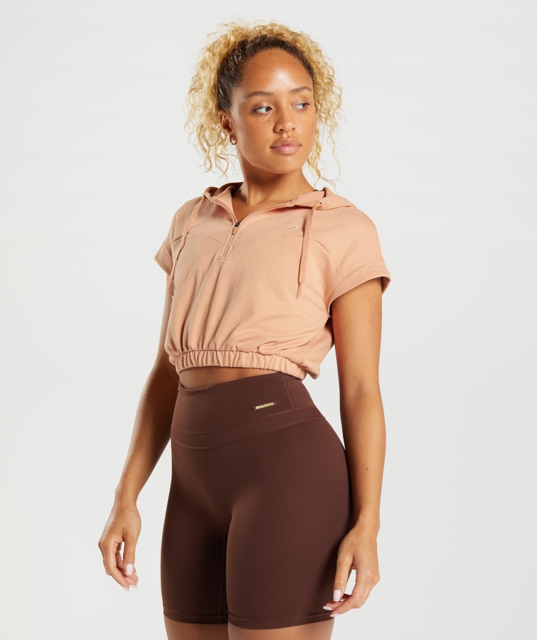 Gymshark Sunset Beige Whitney Cropped ærmeløs Hættetrøje