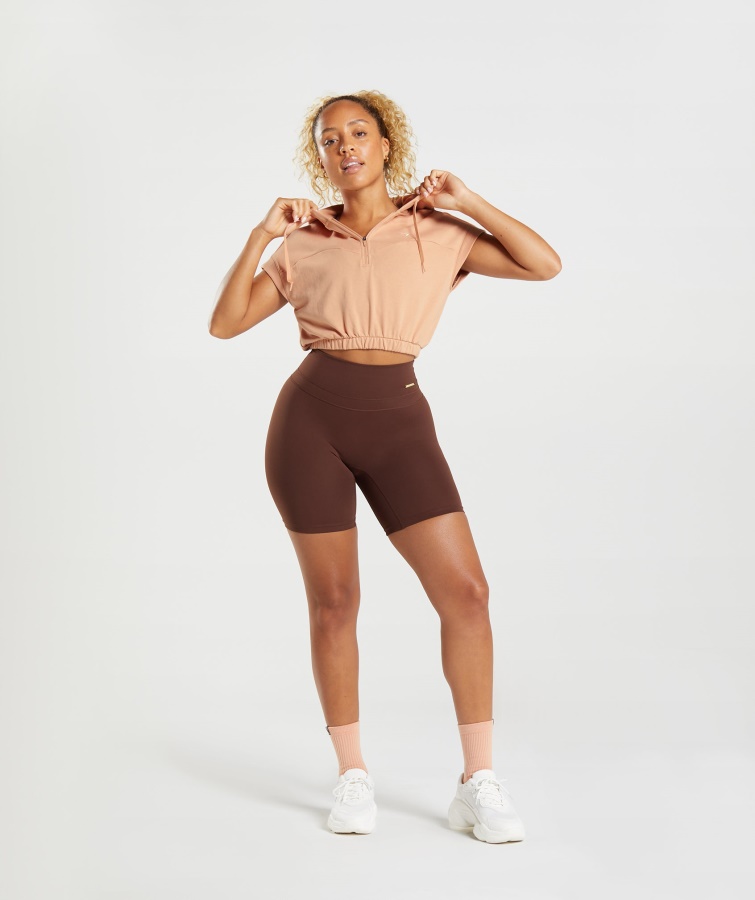 Gymshark Sunset Beige Whitney Cropped ærmeløs Hættetrøje