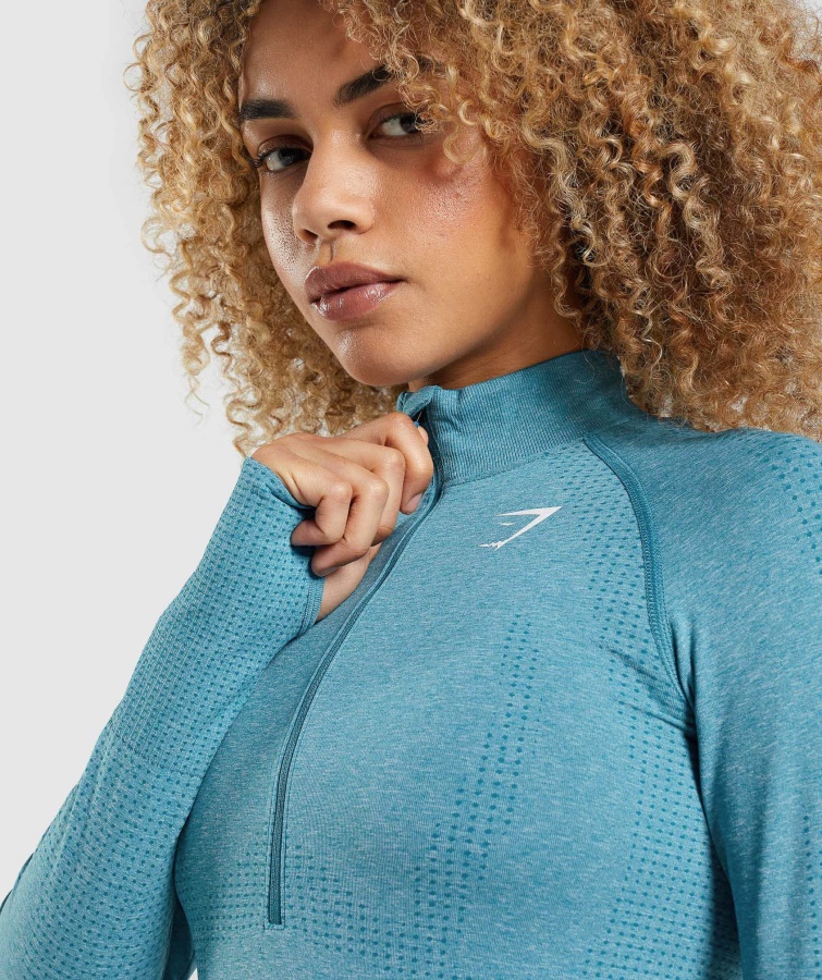 Gymshark Tahoe Blågrøn Marl Vital Sømløs 2.0 1-2 Pullover Med Lynlås