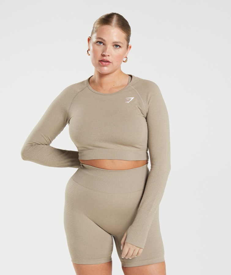Gymshark Vanilje Brun Marl Vital Sømløs 2.0 Crop Top